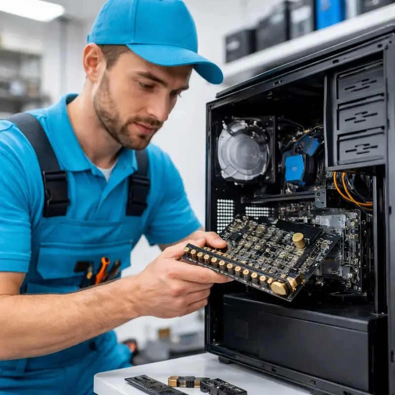 Мастер устанавливает звуковую карту на ПК в Череповце